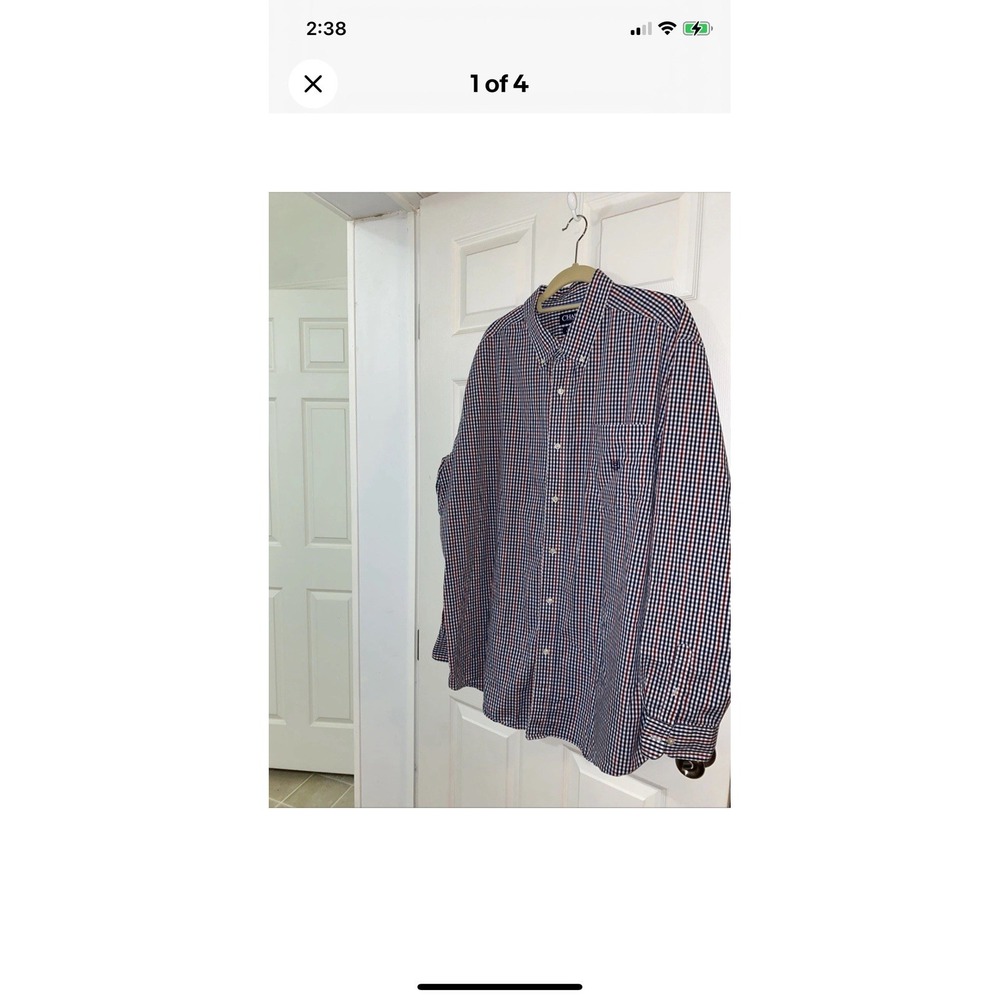 Ralph Lauren Chaps Men Stretch Easy Care Red & Blue Plaid Button Down 2XLT F1